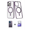 MARSİLYAN™- iPhone 13 Pro Max Kılıf Yörünge Minimal - Siyah Bilvis 5in1 5D Magic Hayalet Cam Ekran Koruyucu + Neon Fosforlu Kamera Lens - MI