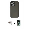 MARSİLYAN™- iPhone 13 Pro Max Kılıf Zirve Doku Koleksiyonu - Şeffaf 360 Full Body Arka Koruyucu + Gold Pers Alüminyum Kamera Lens