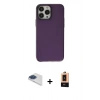 MARSİLYAN™- iPhone 13 Pro Max Kılıf Zirve Doku Koleksiyonu - Şeffaf Maxco Cam Ekran Koruyucu + Lacivert Pers Alüminyum Kamera Lens