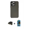 MARSİLYAN™- iPhone 13 Pro Max Kılıf Zirve Doku Koleksiyonu - Siyah 18D Cam Ekran Koruyucu + Raze Metal Kamera Lens - GD