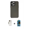 MARSİLYAN™- iPhone 13 Pro Max Kılıf Zirve Doku Koleksiyonu - Siyah 18D Cam Ekran Koruyucu + Shine Kamera Lens - GD