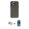 MARSİLYAN™- iPhone 13 Pro Max Kılıf Zirve Doku Koleksiyonu - Siyah 18D Cam Ekran Koruyucu + Rainbow Kamera Lens Koruma Cam - REGD