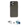 MARSİLYAN™- iPhone 13 Pro Max Kılıf Zirve Doku Koleksiyonu - Siyah 3D Antistatik Cam Ekran Koruyucu + Pers Alüminyum Kamera Lens - GD