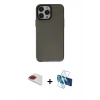MARSİLYAN™- iPhone 13 Pro Max Kılıf Zirve Doku Koleksiyonu - Siyah 3D Antistatik Cam Ekran Koruyucu + Pers Alüminyum Kamera Lens - KI