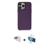 MARSİLYAN™- iPhone 13 Pro Max Kılıf Zirve Doku Koleksiyonu - Siyah 3D Antistatik Cam Ekran Koruyucu + Pers Alüminyum Kamera Lens - GD