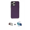 MARSİLYAN™- iPhone 13 Pro Max Kılıf Zirve Doku Koleksiyonu - Siyah 3D Antistatik Cam Ekran Koruyucu + Rainbow Kamera Lens Koruma Cam - KI