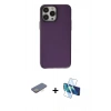 MARSİLYAN™- iPhone 13 Pro Max Kılıf Zirve Doku Koleksiyonu - Siyah 3D Antistatik Cam Ekran Koruyucu + Renkli Kamera Lens Koruma Cam - SI