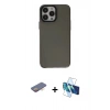 MARSİLYAN™- iPhone 13 Pro Max Kılıf Zirve Doku Koleksiyonu - Siyah 3D Antistatik Cam Ekran Koruyucu + Renkli Kamera Lens Koruma Cam - TU