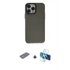 MARSİLYAN™- iPhone 13 Pro Max Kılıf Zirve Doku Koleksiyonu - Siyah 3D Antistatik Cam Ekran Koruyucu + Renkli Kamera Lens Koruma Cam - SI