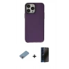 MARSİLYAN™- iPhone 13 Pro Max Kılıf Zirve Doku Koleksiyonu - Siyah 3D Antistatik Hayalet Cam Ekran Koruyucu + Shine Kamera Lens Koruma Cam - GI