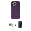 MARSİLYAN™- iPhone 13 Pro Max Kılıf Zirve Doku Koleksiyonu - Siyah 3D Antistatik Hayalet Cam Ekran Koruyucu + Rainbow Kamera Lens Koruma Cam - KI