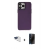 MARSİLYAN™- iPhone 13 Pro Max Kılıf Zirve Doku Koleksiyonu - Siyah 3D Antistatik Hayalet Cam Ekran Koruyucu + Pers Alüminyum Kamera Lens - LT