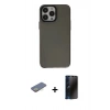 MARSİLYAN™- iPhone 13 Pro Max Kılıf Zirve Doku Koleksiyonu - Siyah 3D Antistatik Hayalet Cam Ekran Koruyucu + Renkli Kamera Lens Koruma Cam - SI