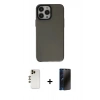 MARSİLYAN™- iPhone 13 Pro Max Kılıf Zirve Doku Koleksiyonu - Siyah 3D Antistatik Hayalet Cam Ekran Koruyucu + Shine Kamera Lens - GD