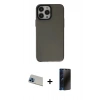 MARSİLYAN™- iPhone 13 Pro Max Kılıf Zirve Doku Koleksiyonu - Siyah 3D Antistatik Hayalet Cam Ekran Koruyucu + Rainbow Kamera Lens Koruma Cam - MI