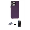 MARSİLYAN™- iPhone 13 Pro Max Kılıf Zirve Doku Koleksiyonu - Siyah 3D Antistatik Hayalet Cam Ekran Koruyucu + Renkli Kamera Lens Koruma Cam - SI