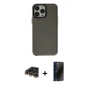 MARSİLYAN™- iPhone 13 Pro Max Kılıf Zirve Doku Koleksiyonu - Siyah 3D Antistatik Hayalet Cam Ekran Koruyucu + Raze Metal Kamera Lens - GD