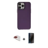 MARSİLYAN™- iPhone 13 Pro Max Kılıf Zirve Doku Koleksiyonu - Siyah 3D Antistatik Hayalet Cam Ekran Koruyucu + Pers Alüminyum Kamera Lens - KI