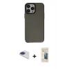 MARSİLYAN™- iPhone 13 Pro Max Kılıf Zirve Doku Koleksiyonu - Siyah 6D Mat Seramik Hayalet Nano Ekran Koruyucu + Lacivert Pers Alüminyum Kamera Lens