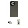 MARSİLYAN™- iPhone 13 Pro Max Kılıf Zirve Doku Koleksiyonu - Siyah 6D Mat Seramik Hayalet Nano Ekran Koruyucu + Rainbow Kamera Lens Koruma Cam - MR