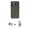 MARSİLYAN™- iPhone 13 Pro Max Kılıf Zirve Doku Koleksiyonu - Siyah 6D Mat Seramik Hayalet Nano Ekran Koruyucu + Rainbow Kamera Lens Koruma Cam - KI
