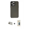 MARSİLYAN™- iPhone 13 Pro Max Kılıf Zirve Doku Koleksiyonu - Siyah 6D Mat Seramik Hayalet Nano Ekran Koruyucu + Rainbow Kamera Lens Koruma Cam - REGD