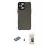MARSİLYAN™- iPhone 13 Pro Max Kılıf Zirve Doku Koleksiyonu - Siyah 6D Mat Seramik Hayalet Nano Ekran Koruyucu + Renkli Kamera Lens Koruma Cam - MI