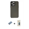 MARSİLYAN™- iPhone 13 Pro Max Kılıf Zirve Doku Koleksiyonu - Siyah 6D Mat Seramik Hayalet Nano Ekran Koruyucu + Pembe Shine Kamera Lens Koruma Cam