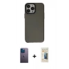 MARSİLYAN™- iPhone 13 Pro Max Kılıf Zirve Doku Koleksiyonu - Siyah 6D Mat Seramik Hayalet Nano Ekran Koruyucu + Neon Fosforlu Kamera Lens - MI