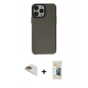 MARSİLYAN™- iPhone 13 Pro Max Kılıf Zirve Doku Koleksiyonu - Siyah 6D Mat Seramik Hayalet Nano Ekran Koruyucu + Pers Alüminyum Kamera Lens - GD