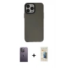 MARSİLYAN™- iPhone 13 Pro Max Kılıf Zirve Doku Koleksiyonu - Siyah 6D Mat Seramik Hayalet Nano Ekran Koruyucu + Neon Fosforlu Kamera Lens - BZ