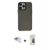 MARSİLYAN™- iPhone 13 Pro Max Kılıf Zirve Doku Koleksiyonu - Siyah 6D Mat Seramik Hayalet Nano Ekran Koruyucu + Pers Alüminyum Kamera Lens - SABE