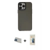 MARSİLYAN™- iPhone 13 Pro Max Kılıf Zirve Doku Koleksiyonu - Siyah 6D Mat Seramik Hayalet Nano Ekran Koruyucu + Mavi Rainbow Kamera Lens Koruma Cam