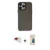 MARSİLYAN™- iPhone 13 Pro Max Kılıf Zirve Doku Koleksiyonu - Siyah 6D Mat Seramik Hayalet Nano Ekran Koruyucu + Pers Alüminyum Kamera Lens - KI
