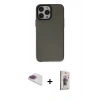 MARSİLYAN™- iPhone 13 Pro Max Kılıf Zirve Doku Koleksiyonu - Siyah Bilvis 3D Cam Ekran Koruyucu + Pers Alüminyum Kamera Lens - GI