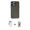MARSİLYAN™- iPhone 13 Pro Max Kılıf Zirve Doku Koleksiyonu - Siyah Bilvis 3D Cam Ekran Koruyucu + Shine Kamera Lens - GD