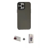 MARSİLYAN™- iPhone 13 Pro Max Kılıf Zirve Doku Koleksiyonu - Siyah Bilvis 3D Cam Ekran Koruyucu + Rainbow Kamera Lens Koruma Cam - KI