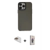 MARSİLYAN™- iPhone 13 Pro Max Kılıf Zirve Doku Koleksiyonu - Siyah Bilvis 3D Cam Ekran Koruyucu + Pers Alüminyum Kamera Lens - GD
