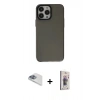 MARSİLYAN™- iPhone 13 Pro Max Kılıf Zirve Doku Koleksiyonu - Siyah Bilvis 3D Cam Ekran Koruyucu + Pers Alüminyum Kamera Lens - SABE