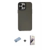 MARSİLYAN™- iPhone 13 Pro Max Kılıf Zirve Doku Koleksiyonu - Siyah Bilvis 3D Mat Cam Ekran Koruyucu + Shine Kamera Lens Koruma Cam - MI