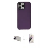 MARSİLYAN™- iPhone 13 Pro Max Kılıf Zirve Doku Koleksiyonu - Siyah Bilvis 3D Mat Cam Ekran Koruyucu + Mor Rainbow Kamera Lens Koruma Cam