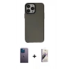 MARSİLYAN™- iPhone 13 Pro Max Kılıf Zirve Doku Koleksiyonu - Siyah Bilvis 3D Mat Cam Ekran Koruyucu + Neon Fosforlu Kamera Lens - MI