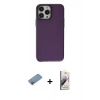 MARSİLYAN™- iPhone 13 Pro Max Kılıf Zirve Doku Koleksiyonu - Siyah Bilvis 3D Mat Cam Ekran Koruyucu + Shine Kamera Lens Koruma Cam - PE
