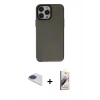 MARSİLYAN™- iPhone 13 Pro Max Kılıf Zirve Doku Koleksiyonu - Siyah Bilvis 3D Mat Cam Ekran Koruyucu + Pers Alüminyum Kamera Lens - LT