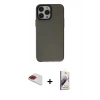 MARSİLYAN™- iPhone 13 Pro Max Kılıf Zirve Doku Koleksiyonu - Siyah Bilvis 3D Mat Cam Ekran Koruyucu + Pers Alüminyum Kamera Lens - KI