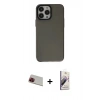 MARSİLYAN™- iPhone 13 Pro Max Kılıf Zirve Doku Koleksiyonu - Siyah Bilvis 3D Mat Cam Ekran Koruyucu + Rainbow Kamera Lens Koruma Cam - KI
