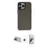 MARSİLYAN™- iPhone 13 Pro Max Kılıf Zirve Doku Koleksiyonu - Siyah Bilvis 3D Mat Cam Ekran Koruyucu + Rainbow Kamera Lens Koruma Cam - MI