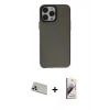 MARSİLYAN™- iPhone 13 Pro Max Kılıf Zirve Doku Koleksiyonu - Siyah Bilvis 3D Mat Cam Ekran Koruyucu + Rainbow Kamera Lens Koruma Cam - REGD