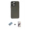 MARSİLYAN™- iPhone 13 Pro Max Kılıf Zirve Doku Koleksiyonu - Siyah Bilvis 3D Mat Cam Ekran Koruyucu + Shine Kamera Lens Koruma Cam - GI