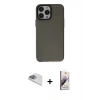 MARSİLYAN™- iPhone 13 Pro Max Kılıf Zirve Doku Koleksiyonu - Siyah Bilvis 3D Mat Cam Ekran Koruyucu + Sierra Blue Pers Alüminyum Kamera Lens